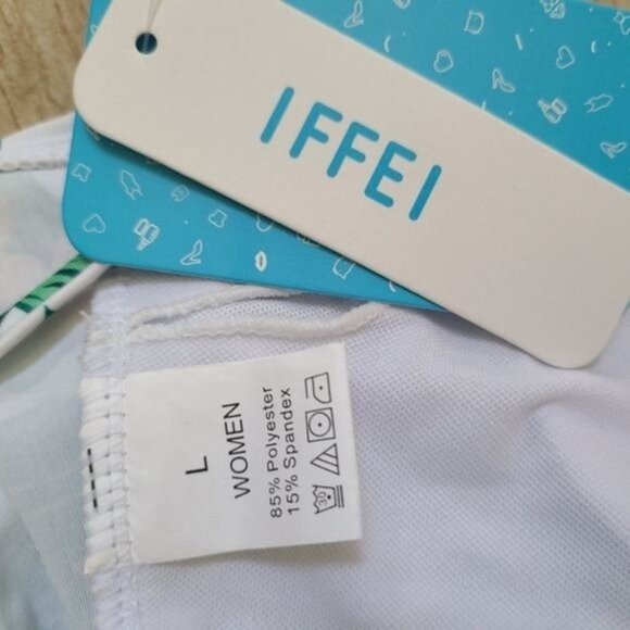 IFFEI white green orange Tropical floral Swimsuit, adjustable straps L - Picture 6 of 6